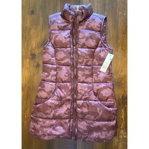 Zelos Puffer Vest Women's Size Small Purple Camo Longer Length NWT
